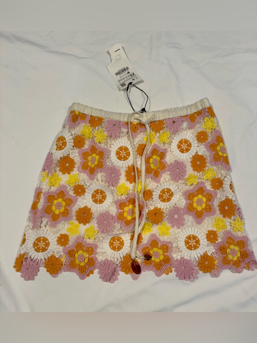 Zara Crochet Floral Mini Skirt - Pink, Orange & Yellow